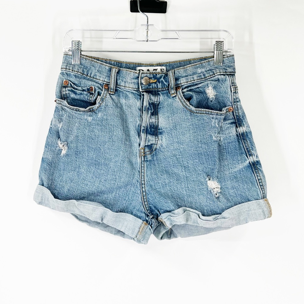 Daze Denim Dads Girl Eco Distressed Cuffed Mom Denim Shorts Button Fly